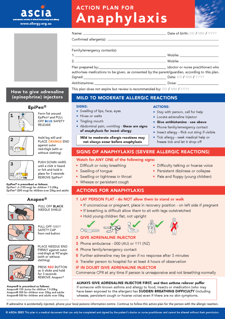 Anaphylaxis - ASCIA Action Plan